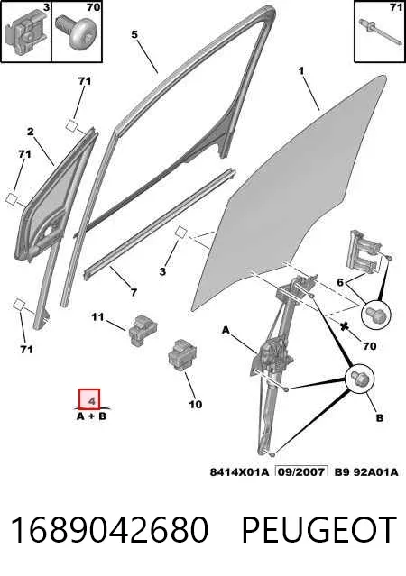 Mechanizm podnoszenia szyby drzwi przednich prawych 1689042680 Peugeot/Citroen