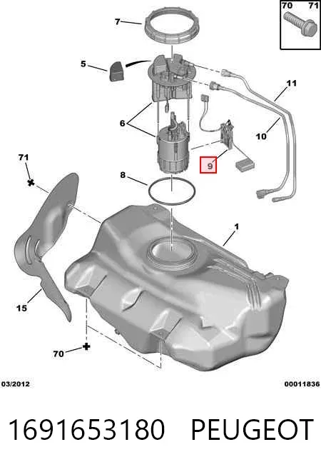 Moduł pompy paliwowej z czujnikiem poziomu paliwa 1691653180 Peugeot/Citroen