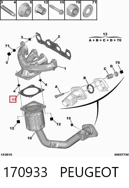 Uszczelka rury odbiornika tłumika 170933 Peugeot/Citroen