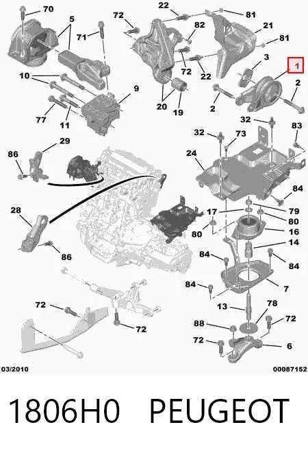 Poduszka (podpora) silnika prawy przednia 1806H0 Peugeot/Citroen