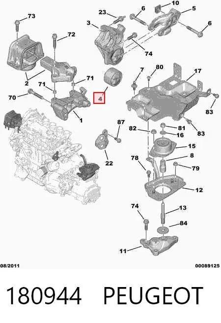 Poduszka (podpora) silnika tylna (silentblock) 180944 Peugeot/Citroen