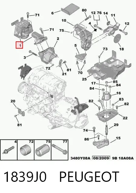 Poduszka (podpora) silnika prawa 1839J0 Peugeot/Citroen