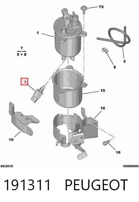 Czujnik poziomu wody w filtrze paliwa 191311 Peugeot/Citroen