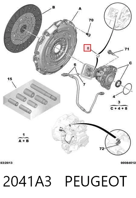 Cylinder roboczy sprzęgła (wysprzęglik) w komplecie z łożyskiem wyciskowym 2041A3 Peugeot/Citroen