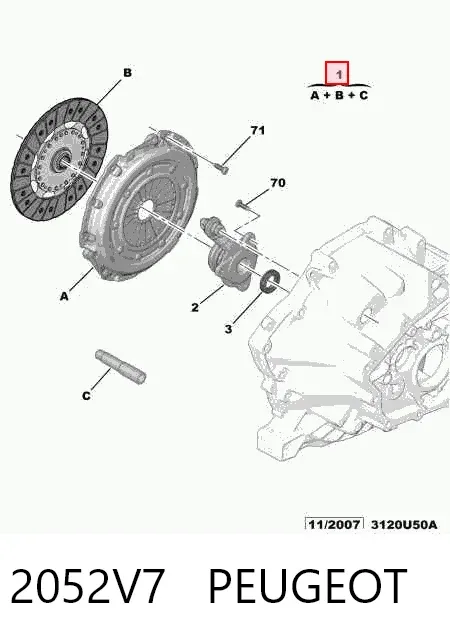 Zestaw sprzęgła (3 części) 2052V7 Peugeot/Citroen