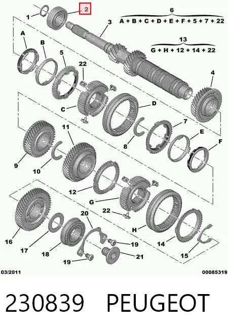 Łożysko wału sprzęgłowego skrzyni biegów 230839 Peugeot/Citroen