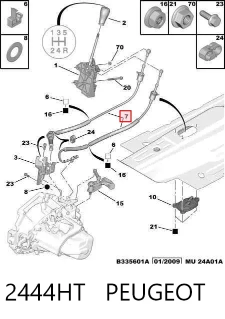 Linka dźwigni zmiany biegów podwójna 2444HT Peugeot/Citroen