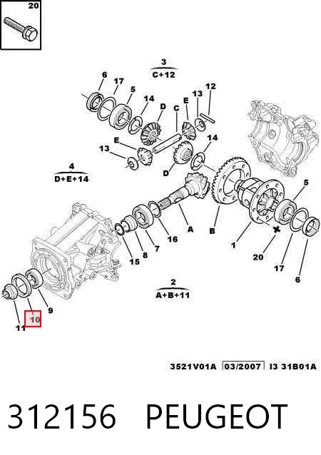Uszczelniacz końcówki reduktora mostu tylnego Peugeot 4007 VU, VV