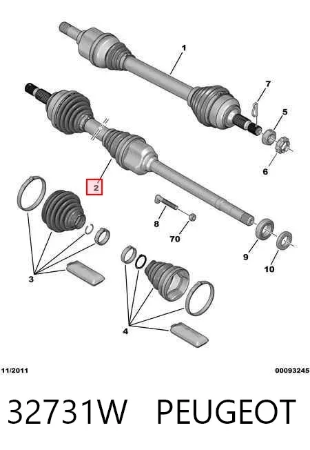 Półoś napędowa przednia prawa 32731W Peugeot/Citroen