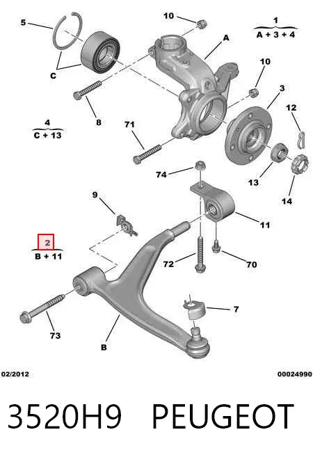 Wahacz zawieszenia przedniego dolny lewy 3520H9 Peugeot/Citroen