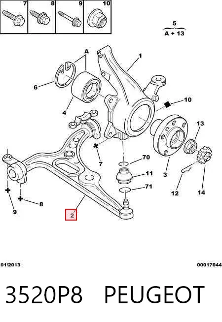 Wahacz zawieszenia przedniego dolny lewy 3520P8 Peugeot/Citroen