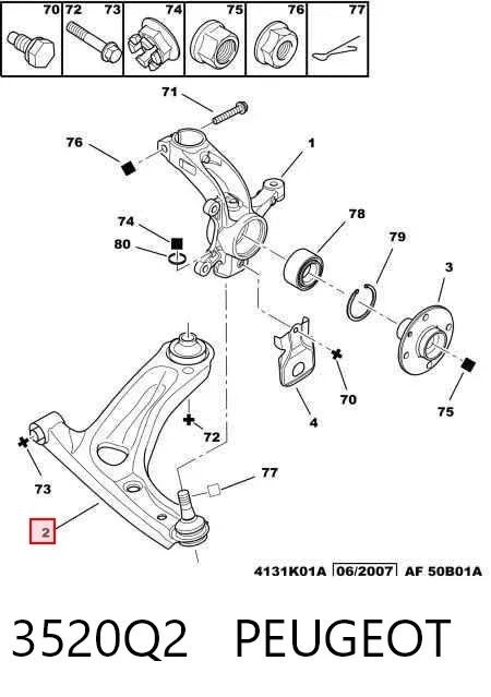 Wahacz zawieszenia przedniego dolny lewy 3520Q2 Peugeot/Citroen