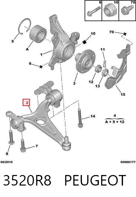 Wahacz zawieszenia przedniego dolny lewy 3520R8 Peugeot/Citroen