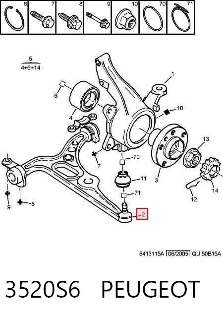 Wahacz zawieszenia przedniego dolny lewy 3520S6 Peugeot/Citroen