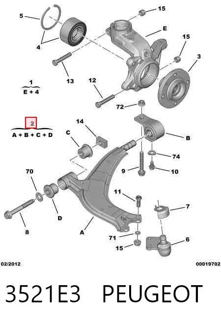 Wahacz zawieszenia przedniego dolny prawy 3521E3 Peugeot/Citroen