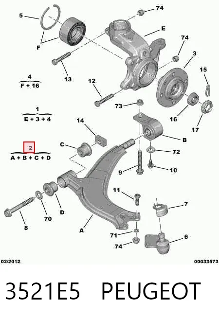 Wahacz zawieszenia przedniego dolny prawy 3521E5 Peugeot/Citroen