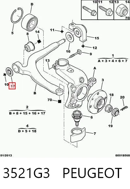 Wahacz zawieszenia przedniego dolny prawy 3521G3 Peugeot/Citroen