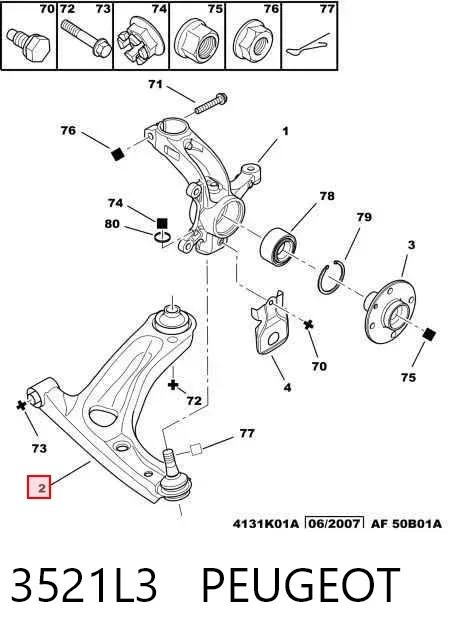 Wahacz zawieszenia przedniego dolny prawy 3521L3 Peugeot/Citroen