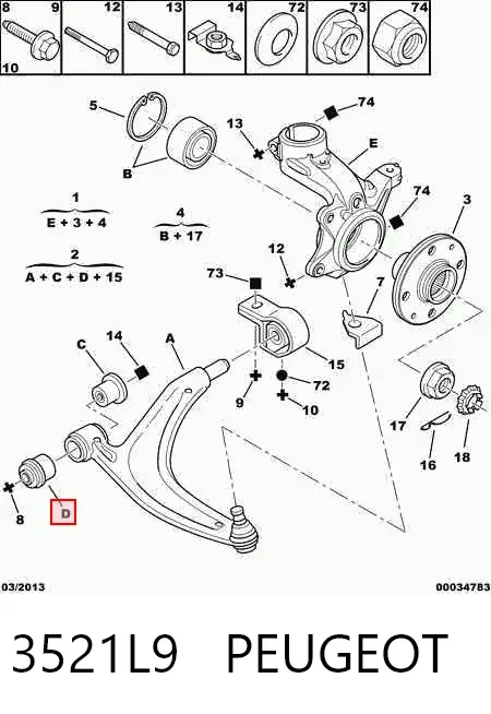 Wahacz zawieszenia przedniego dolny prawy 3521L9 Peugeot/Citroen