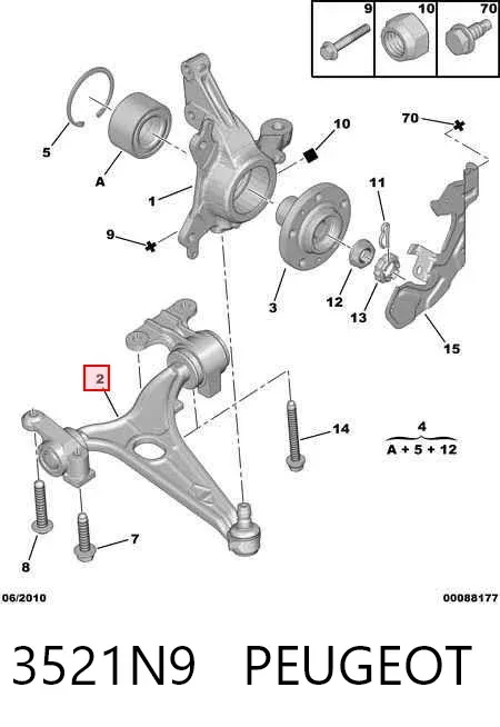 Wahacz zawieszenia przedniego dolny prawy 3521N9 Peugeot/Citroen