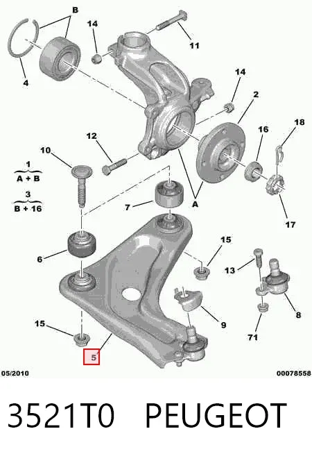 Wahacz zawieszenia przedniego dolny prawy 3521T0 Peugeot/Citroen
