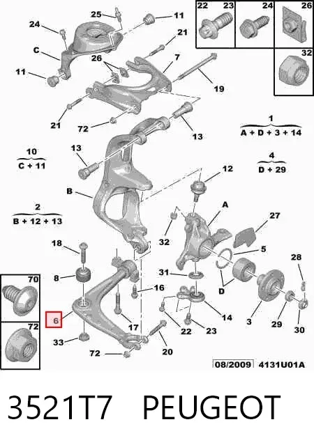 Wahacz zawieszenia przedniego dolny prawy 3521T7 Peugeot/Citroen