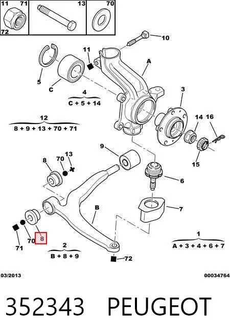 Silentblock przedniego wahacza dolnego 352343 Peugeot/Citroen