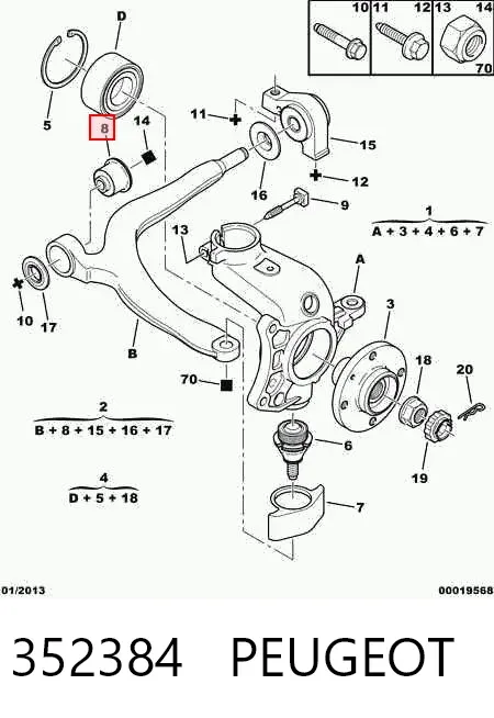 Silentblock przedniego wahacza dolnego 352384 Peugeot/Citroen