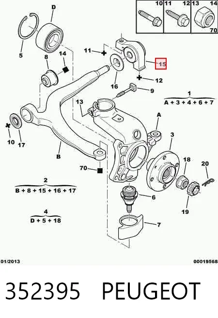 Silentblock przedniego wahacza dolnego 352395 Peugeot/Citroen