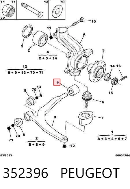 Silentblock przedniego wahacza dolnego 352396 Peugeot/Citroen