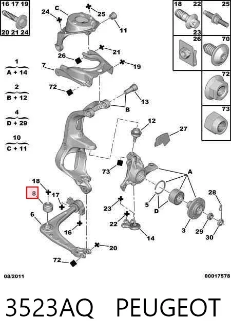 Silentblock przedniego wahacza dolnego 3523AQ Peugeot/Citroen