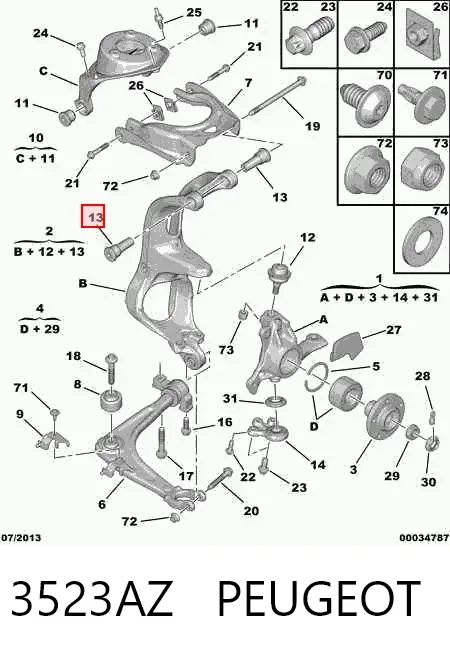 Silentblock przedniego wahacza górnego 3523AZ Peugeot/Citroen