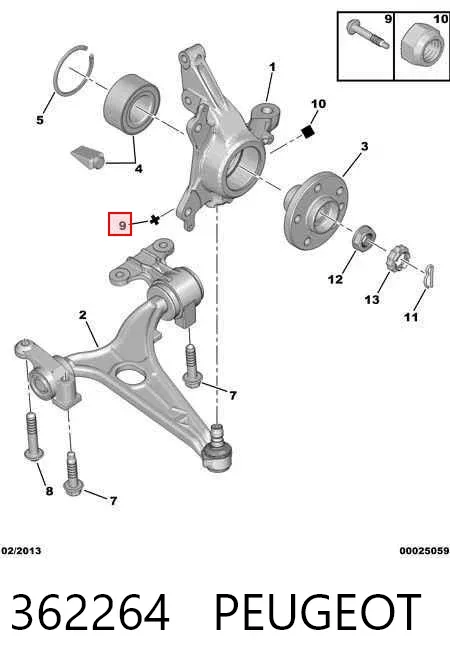 Śruba mocowania przedniego sworznia wahacza do czopu 362264 Peugeot/Citroen