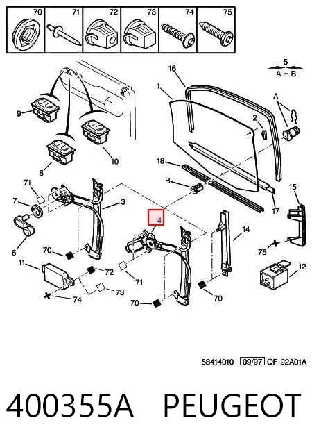 Mechanizm podnoszenia szyby drzwi przednich lewych 400355A Peugeot/Citroen