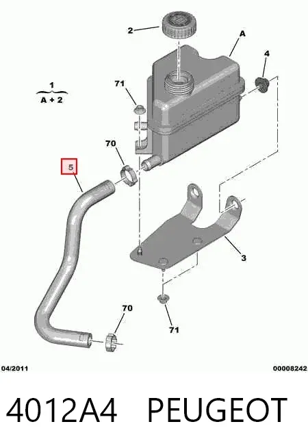 Przewód hydraulicznego układu wspomagania niskiego ciśnienia, od zbiornika do pompy 4012A4 Peugeot/Citroen