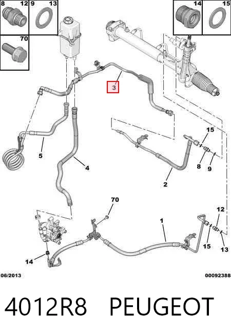 Przewód hydraulicznego układu wspomagania niskiego ciśnienia, od maglownicy do chłodnicy 4012R8 Peugeot/Citroen