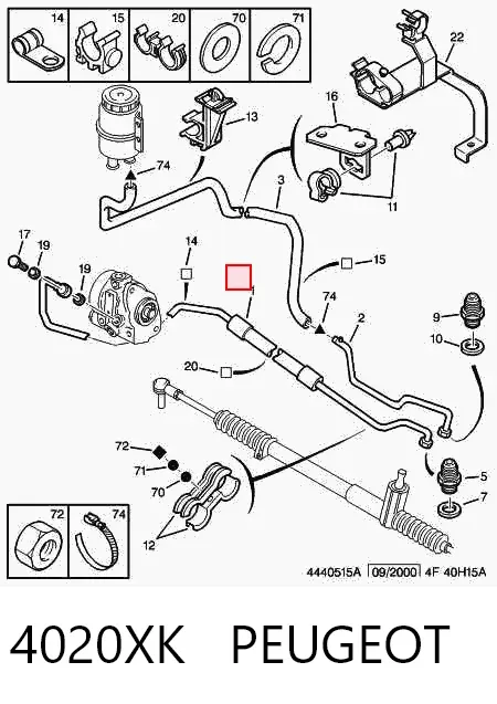 Przewód hydraulicznego układu wspomagania wysokiego ciśnienia, od pompy do maglownicy (mechanizmu) 4020XK Peugeot/Citroen