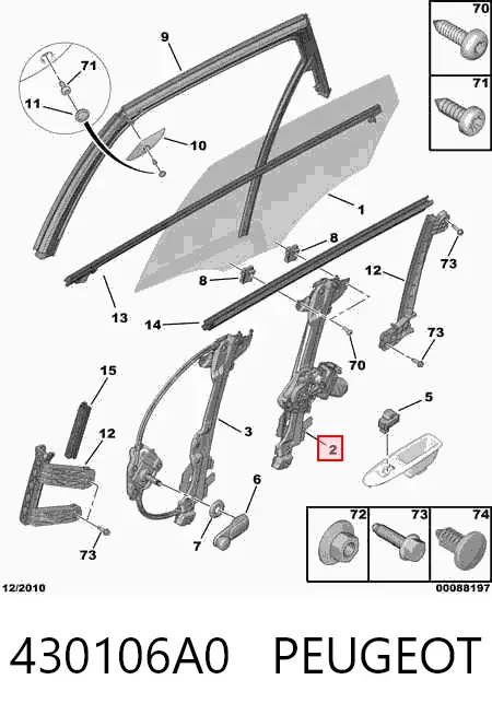 Mechanizm podnoszenia szyby drzwi tylnych lewych 430106A0 Peugeot/Citroen