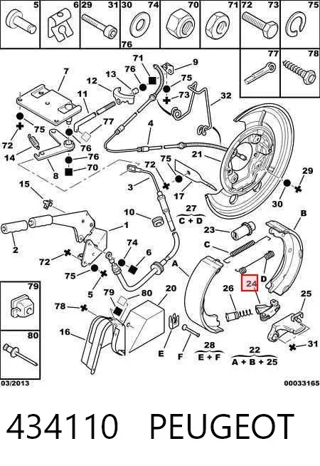 Zestaw naprawczy hamulca postojowego (ręcznego) 434110 Peugeot/Citroen