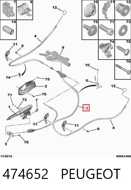 Linka hamulca ręcznego przednia 474652 Peugeot/Citroen