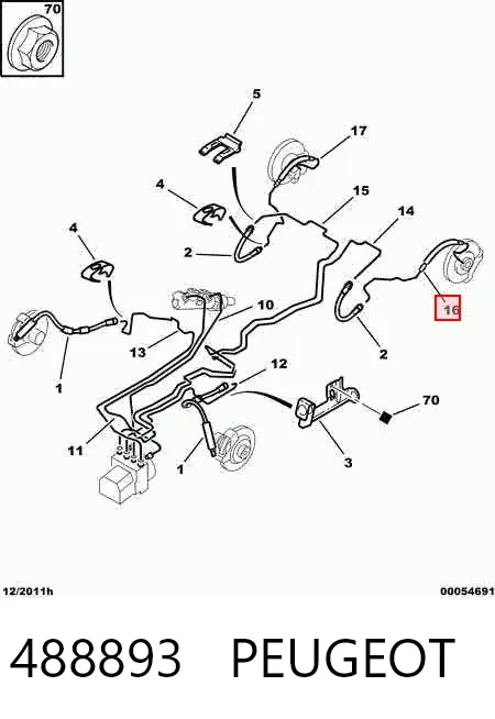 Rurka hamulcowa tylna lewa 488893 Peugeot/Citroen
