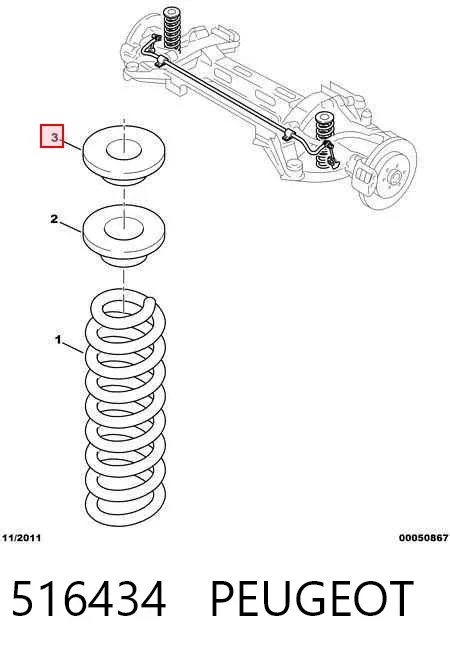 Pierścień gumowy sprężyny tylnej górny 516434 Peugeot/Citroen