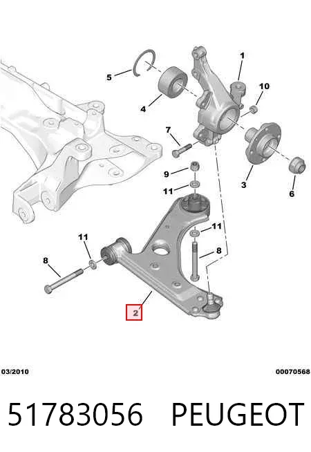 Wahacz zawieszenia przedniego dolny prawy 51783056 Peugeot/Citroen