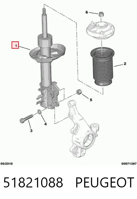 Amortyzator przedni prawy 51821088 Peugeot/Citroen