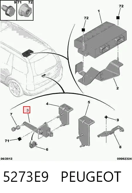 Czujnik poziomowania karoserii tylny 5273E9 Peugeot/Citroen