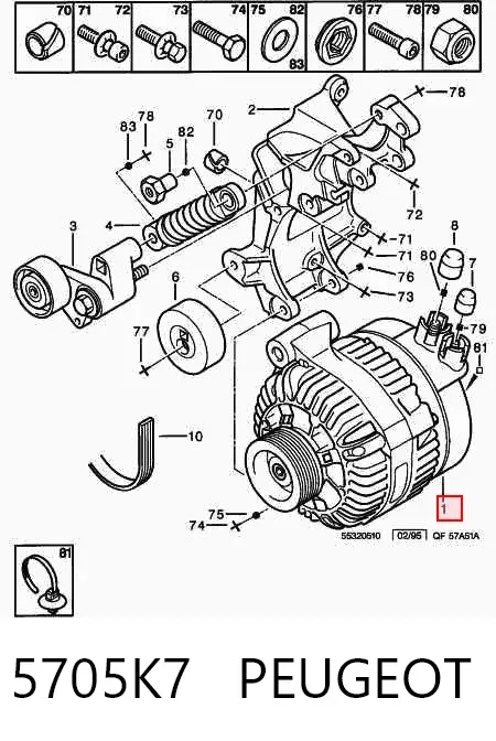 Alternator 5705K7 Peugeot/Citroen