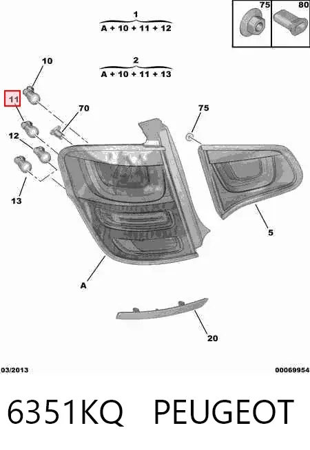 Lampa zespolona tylna prawa zewnętrzna 6351KQ Peugeot/Citroen
