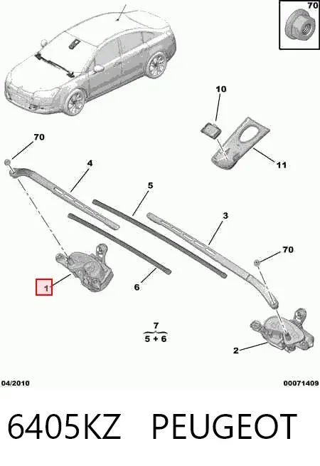 Silniczek wycieraczki szyby przedniej prawy 6405KZ Peugeot/Citroen