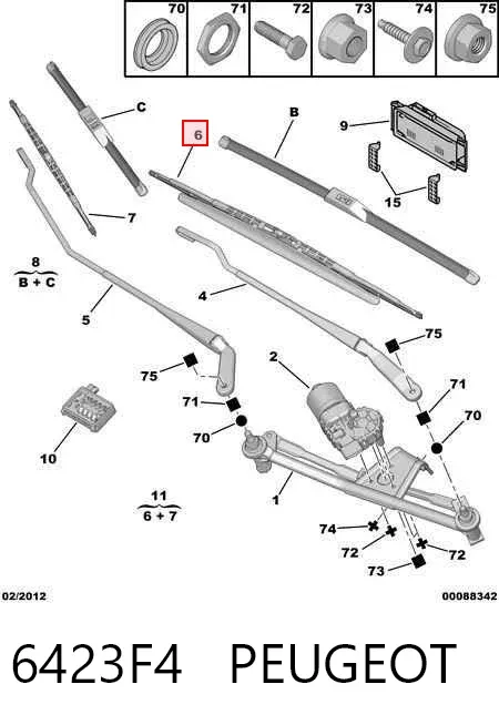 Pióro wycieraczki szyby przedniej kierowcy 6423F4 Peugeot/Citroen
