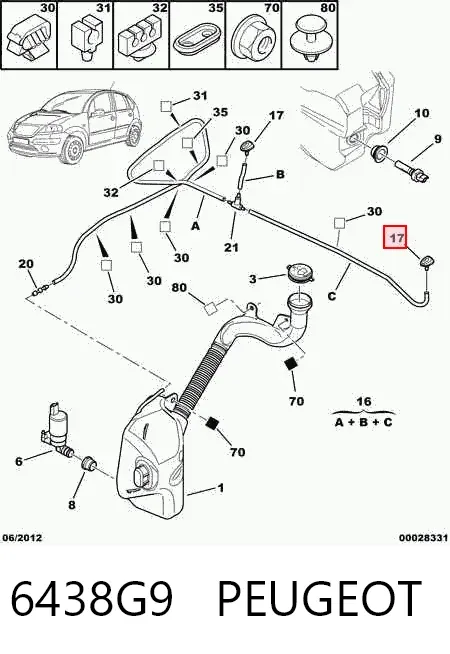 Dysza spryskiwacza szyby przedniej 6438G9 Peugeot/Citroen